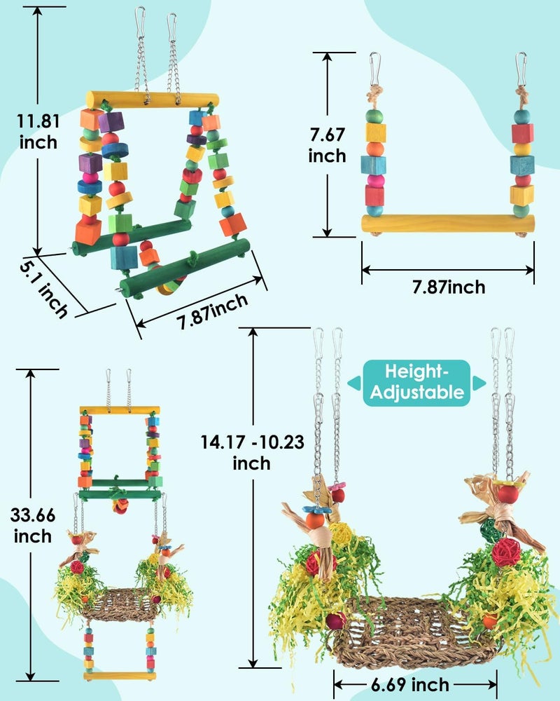 DBNESS Bird Hammock Toys Parakeet Perches Swing, 3in1 Detachable Parrot Cage Accessories, Wooden Hanging Chew Toys for Medium Conure Cockatiel Quaker Lory - Image 5